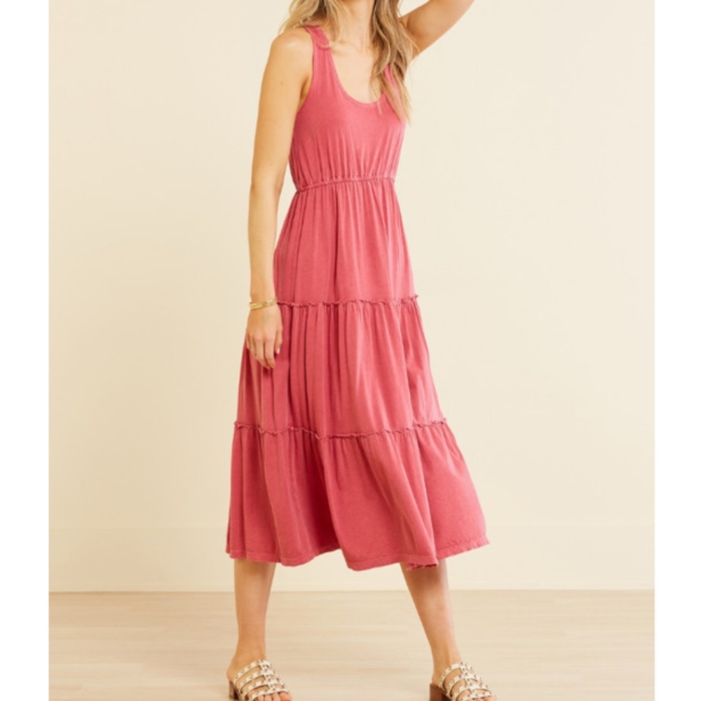NWT Anthropologie Sundry Pink Tiered Maxi Tank Dress